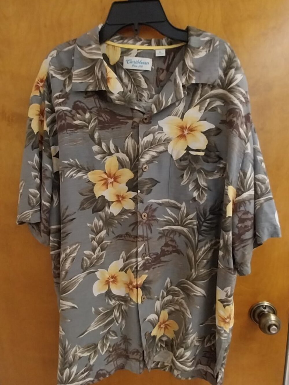 CARIBBEAN  PURE SILK  TROPICAL BUTTON FRONT MENS XL SHORT SLEEVE SHIRT